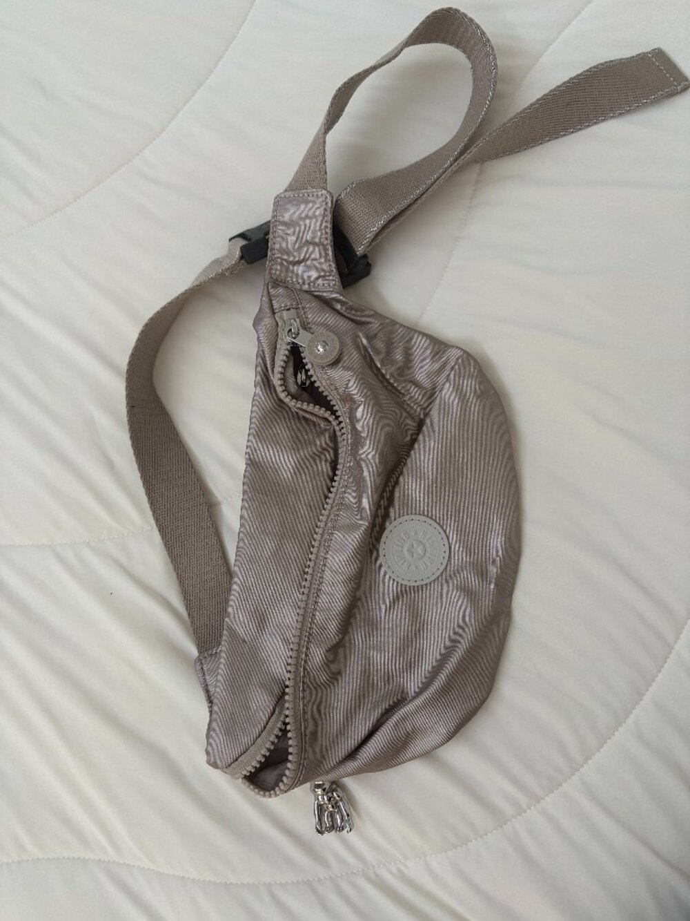 Kipling Metallic Taupe Beige Crossbody Waist Belt Bag